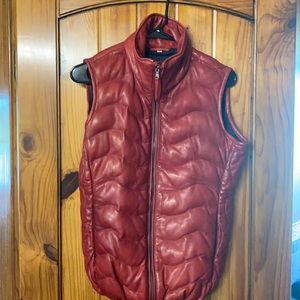 Crimson red quilted leather Scully vest.